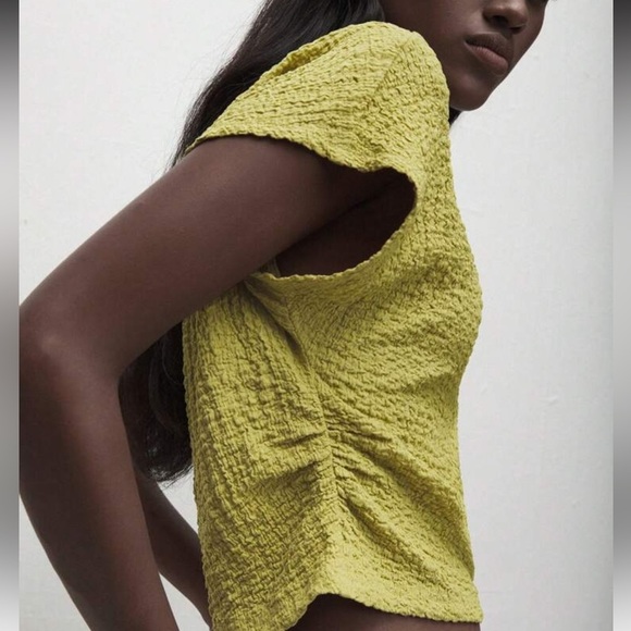 Women's Green Short Cap/Batwing Sleeve T-Shirt With Ruched Waist | Size S | NWT - Picture 3 of 8